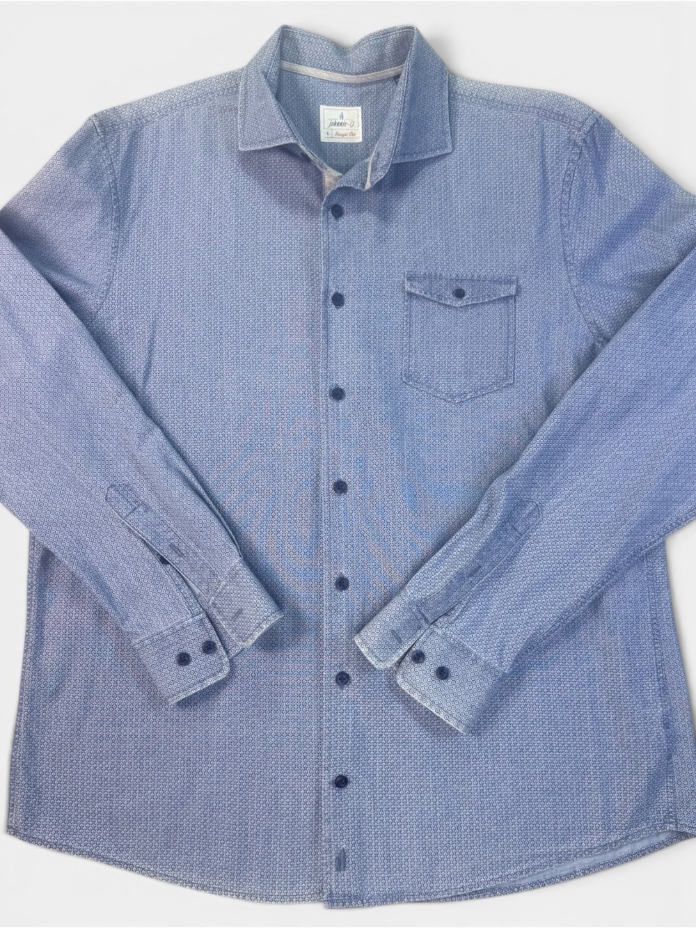 Johnnie-O Hangin Out Men’s L Blue Geometric Button Down Shirt